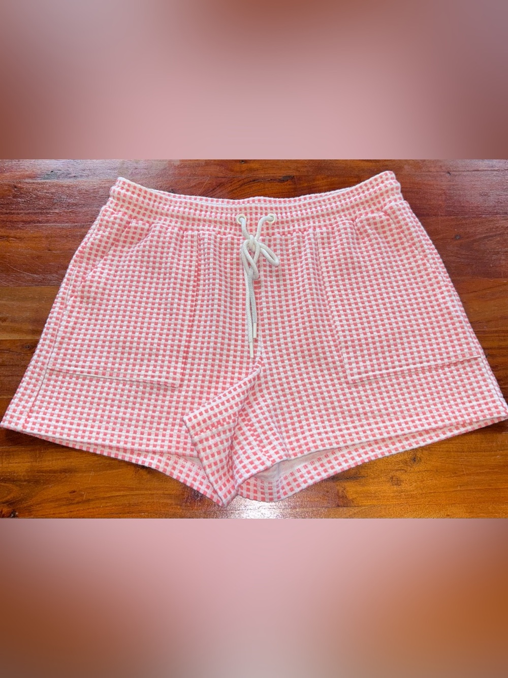 Lou & Grey Pink Gingham Drawstring Shirts Medium Cottagecore coastal grandmas